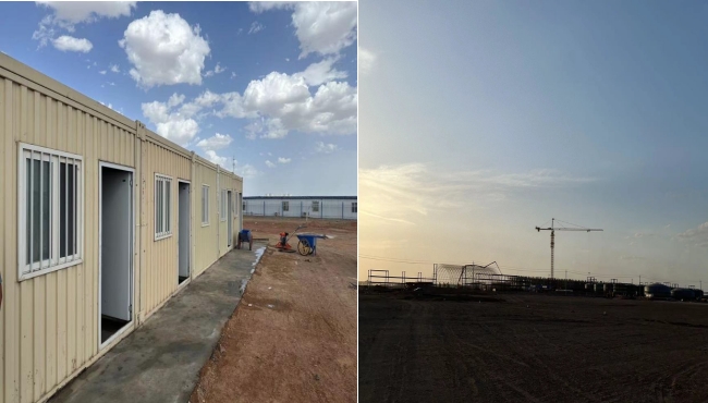 萬頃黃沙映壯志，樓閣巍巍矗風沙